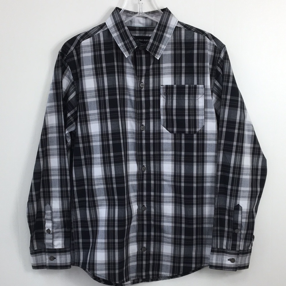 Calvin Klein Boys Long Sleeve Plain Button Down Dress Shirt Size L EXCELLENT